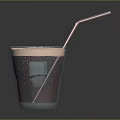 Beverage In Glass With Pink Foam Deep Red Liquid And Black Straw Against Dark Background