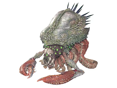 Mythical Arthropod Creature With Rough Carapace Sharp Spikes Green Glowing Spots And Large Claws 3d model
