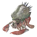 Mythical Arthropod Creature With Rough Carapace Sharp Spikes Green Glowing Spots And Large Claws