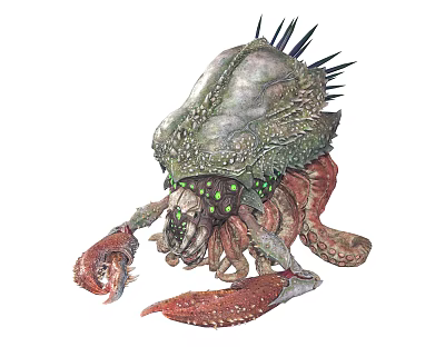 Mythical Arthropod Creature With Rough Carapace Sharp Spikes Green Glowing Spots And Large Claws 3d model