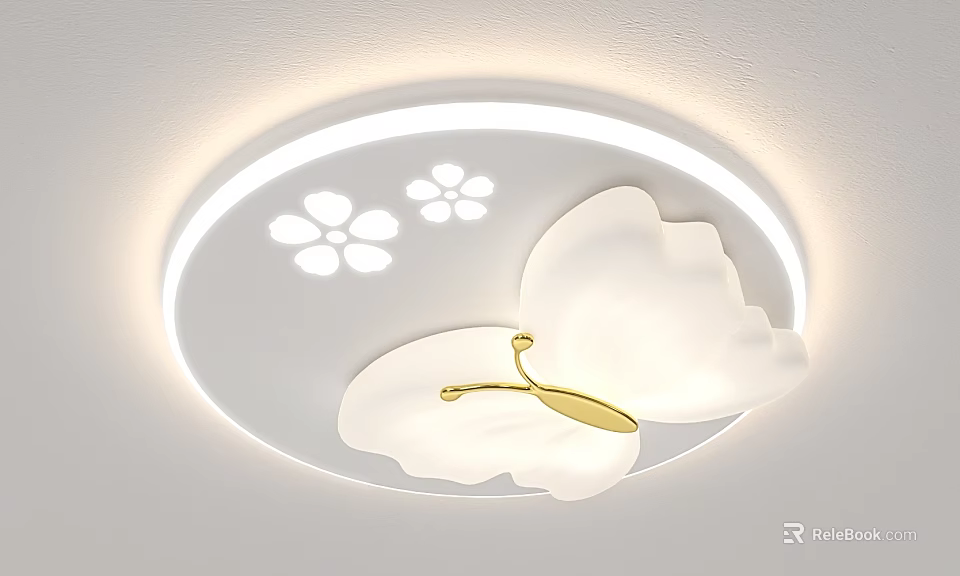 Elegant Modern Ceiling Light With Butterfly Shape And Flower Accents 3d model 