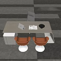 Light Beige Modern Office Desk Featuring Laptop Open Documents Gray Chair And Orange Chairs