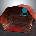 Shop Front Desk with Rustic Red Metal Frame Blue Circular Decor Chairs and Metal Pipes