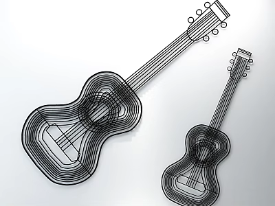 Modern Black and White Guitar Shaped Wall Decor with Linear Art Design 3d model
