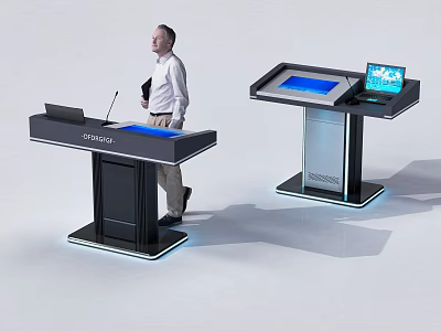 Modern Digital Podium With Interactive Blue Screen And Laptop Display For Presentations 3d model