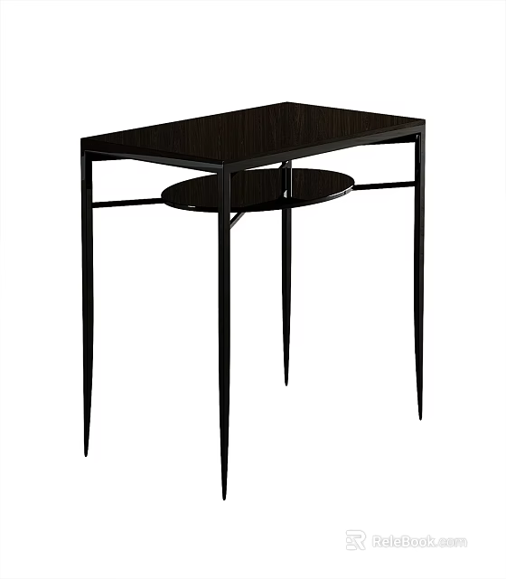 Modern Corner Table With Black Metal Frame Dark Tabletop And Lower Shelf 3d model 