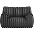 Modern Black Leather Single Sofa Featuring Vertical Ribbed Design And Rounded Armrests 3d model