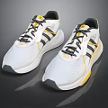 White Sporty Shoes With Yellow Black Stripes Mesh Upper And Casual Design