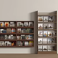 Modern Wooden Bookshelves Filled With Books And Decorative Items Against Light Wall