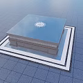 Square Water Fountain With Ornate Top Pattern And Marble Border On Tile Floor