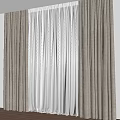 Modern Textured Brown Curtains With White Sheer Panels In Bright Room And Greenery View