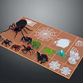 Spiders on a brown board with different colors and various styles of spider webs