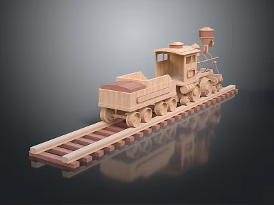 Wooden Electric Toy Train with Carriage and Track for Kids Fun Playtime 3d model