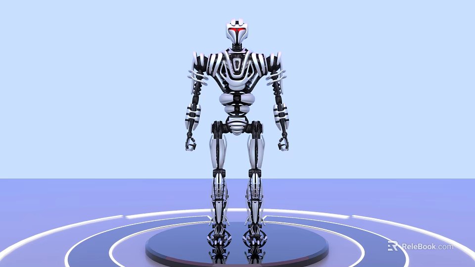 Detailed Mechanical Robot Sculpture on Circular Platform with Light Blue Background 3d model 