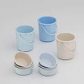 Industrial Equipment Featuring Light Blue Beige Plastic Buckets And Stacked Basins With Handles