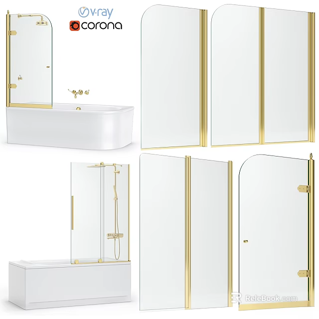 Elegant Modern Bathtub With Glass Shower Enclosure And Golden Fixtures Design 3d model 