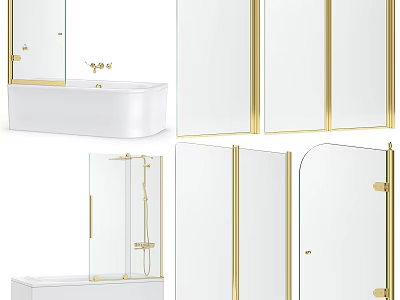 Elegant Modern Bathtub With Glass Shower Enclosure And Golden Fixtures Design 3d model