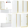 Elegant Modern Bathtub With Glass Shower Enclosure And Golden Fixtures Design
