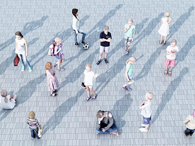 Many People of All Ages Engaging in Various Activities on Tile Floor in Public Space 3d model
