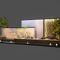 Garden Feature Wall With Waterfall Greenery Stones And Ambient Lighting