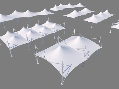 White Tensile Membrane Structure Shade Canopies With Metal Frame Modern Design Multiple Arrangements 3d model
