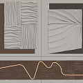 Textured 3D Wall Decor with Brown White Patterns Fan Shaped Design and Wavy LED Light 3d model