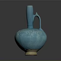 Artistic Carved Blue Vase With Intricate Decorative Patterns And Curved Handle Design