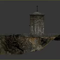 Miniature Round Tower Scenery With Spire Grass Base Fence And Rocky Structure