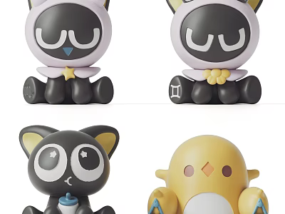 Cute Animal Stuffed Toys With Colorful Designs And Adorable Expressions 3d model