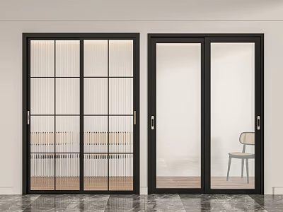 Modern Black Framed Sliding Doors With Grid Design And Transparent Glass In Contemporary Interior 3d model