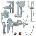 Different Types of Bathroom Faucets Including Shower Heads and Handheld Models with Chrome Finish