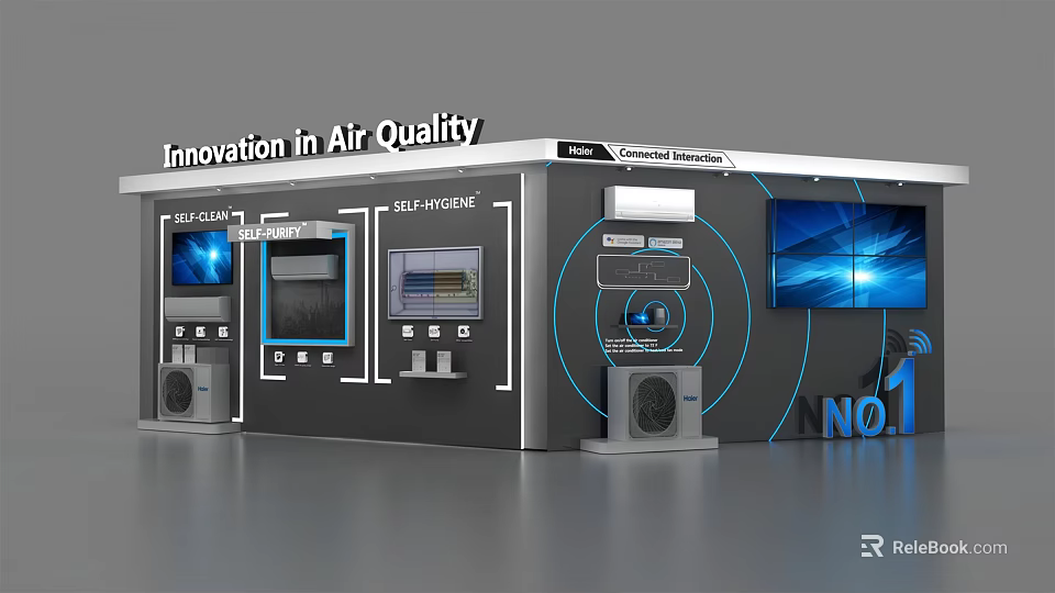 Innovation in Air Quality Exhibition Booth With Digital Screens And Air Equipment 3d model 