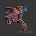 Pink Red Mechanical Monster Character With Sharp Claws And Cube Shaped Features 3d model