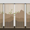 Modern Wooden Background Wall With Vertical Slats And Wavy Pattern Design