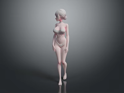 3D Rendered Woman in White Bikini with Short White Hair Standing on Grey Background 3d model