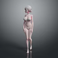 3D Rendered Woman in White Bikini with Short White Hair Standing on Grey Background