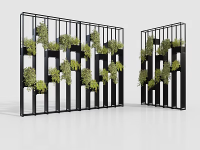 Vertical Garden Decor Screen with Black Metal Frames and Green Plants in Planters 3d model