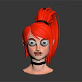 Anime Style Character 3D Model With Red Ponytail Hair Pointed Ears And Black Choker
