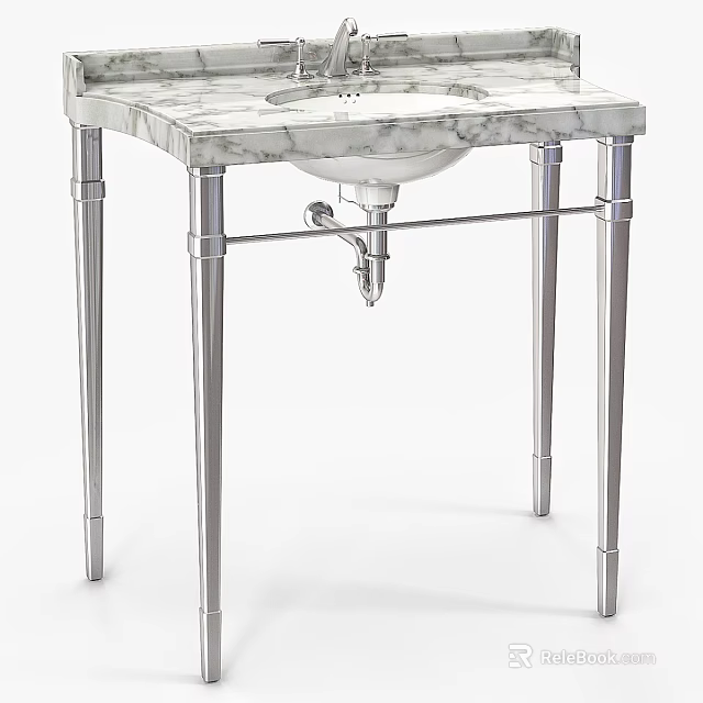 Modern Stylish Washbasin Design With Marble Countertop White Basin And Metal Legs 3d model 
