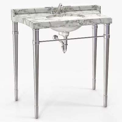Modern Stylish Washbasin Design With Marble Countertop White Basin And Metal Legs 3d model