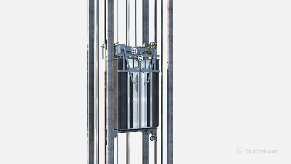 Elevator Car Structure Featuring Guide Rails And Mechanical Components In Shaft 3d model 