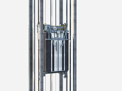 Elevator Car Structure Featuring Guide Rails And Mechanical Components In Shaft 3d model