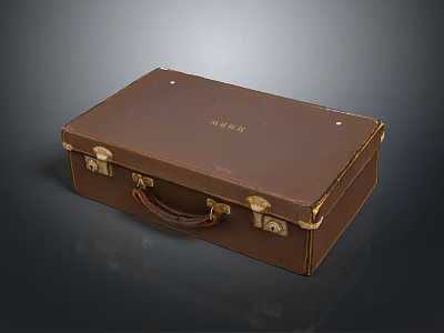 Vintage Brown Leather Suitcase With Metal Locks And Leather Handle 3d model