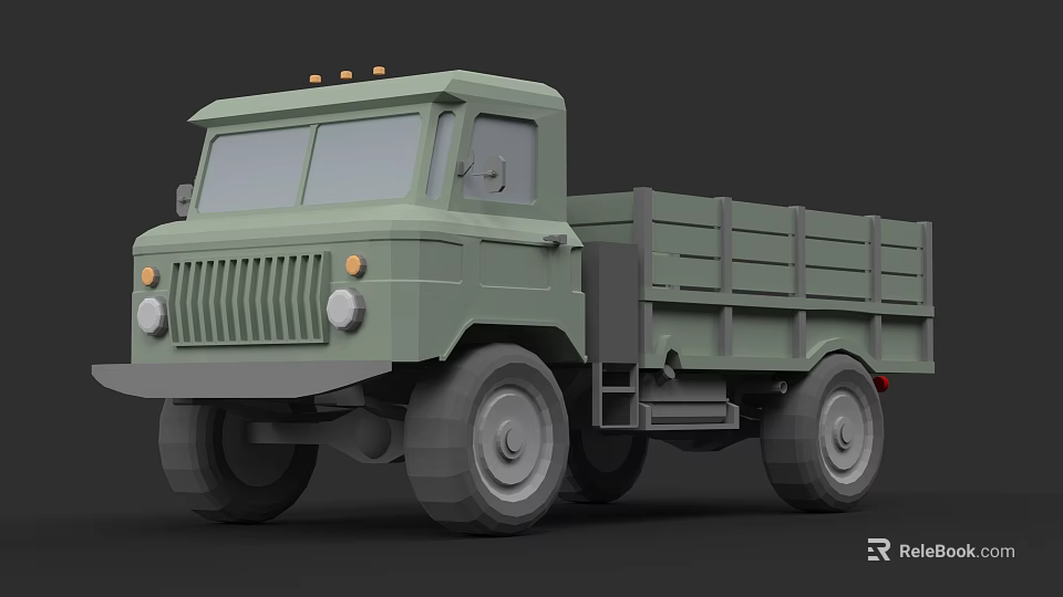 Green Military Style Vintage Truck With Open Cargo Bed And Heavy Duty Design 3d model 