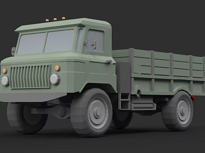 Green Military Style Vintage Truck With Open Cargo Bed And Heavy Duty Design 3d model