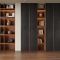 Stylish Whole Wall Wooden Bookcase With Built In LED Lights Display Books And Retro Ornaments