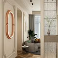 Elegant Foyer Hallway Design With Arched Glass And Oval Wall Light