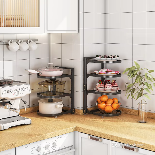 Black Multi Tier Corner Kitchen Shelf for Pots Fruits and Desserts Storage 3d model 