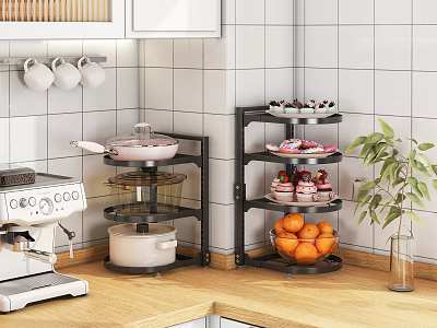 Black Multi Tier Corner Kitchen Shelf for Pots Fruits and Desserts Storage 3d model