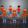 Friendly Cartoon Game Movie Child Characters Wearing Red Shirts Blue Shorts Brown Explorer Outfits Hats